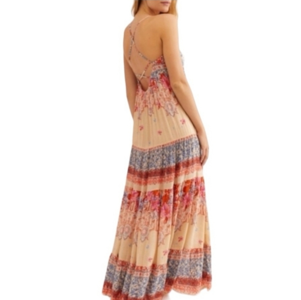 Free People Strapless Floral Dress in Red and Cream - Picture 7 of 12